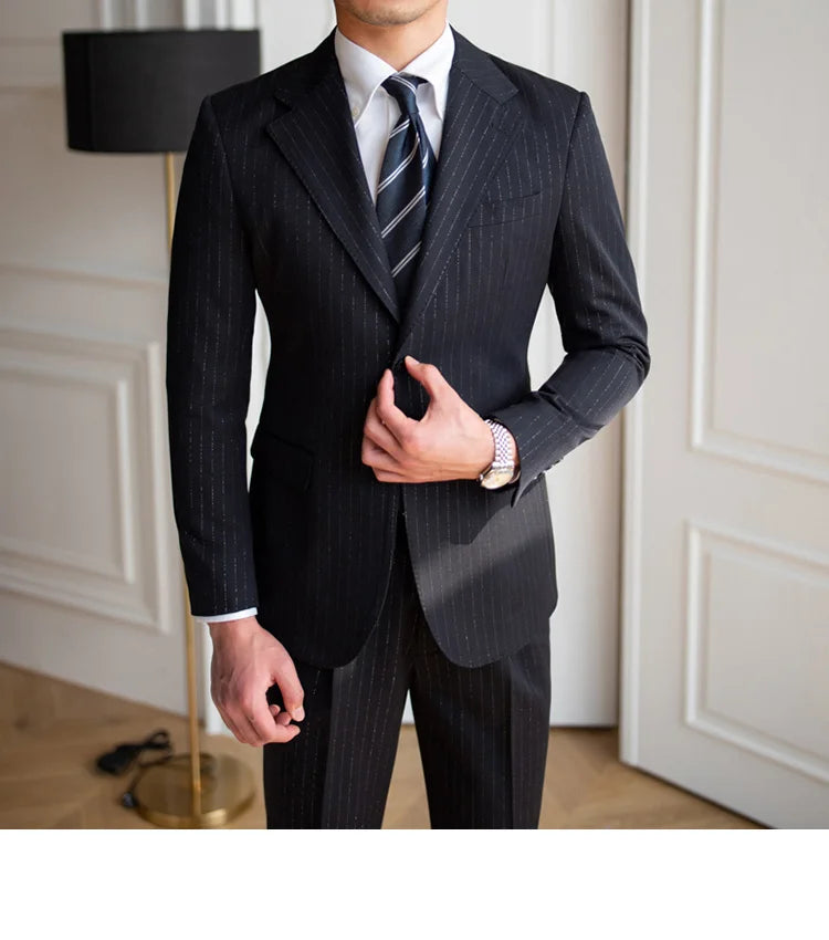 Traje de novio a rayas brillantes para banquete, para hombre, de un solo pecho, de 2 piezas, para fiesta de boda, entallado, para hombre