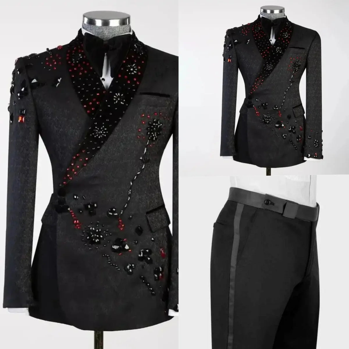 Colorful Beaded Wedding Tuxedos Men Suit Shawl Lapel 2 Piece Set Jacket Pants Banquet Groom Wear Business Blazers Customized