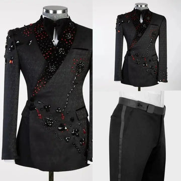 Colorful Beaded Wedding Tuxedos Men Suit Shawl Lapel 2 Piece Set Jacket Pants Banquet Groom Wear Business Blazers Customized