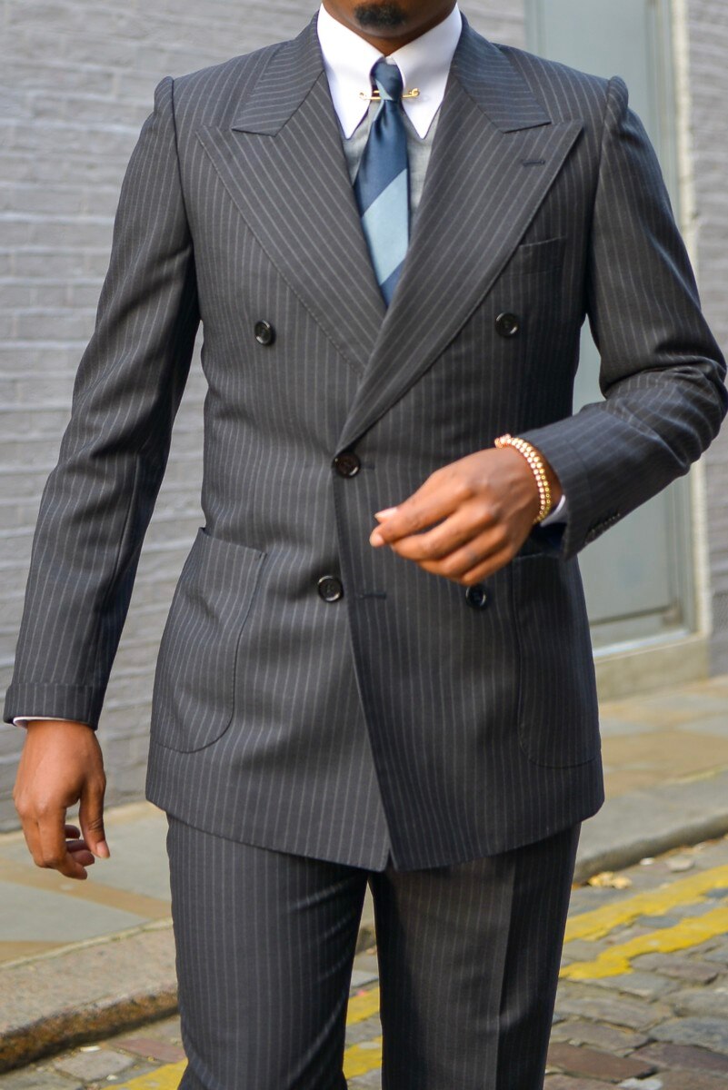 Costume à rayures pour homme, coupe classique, smoking de marié, revers pointus, blazer de soirée, pardessus (veste + pantalon)