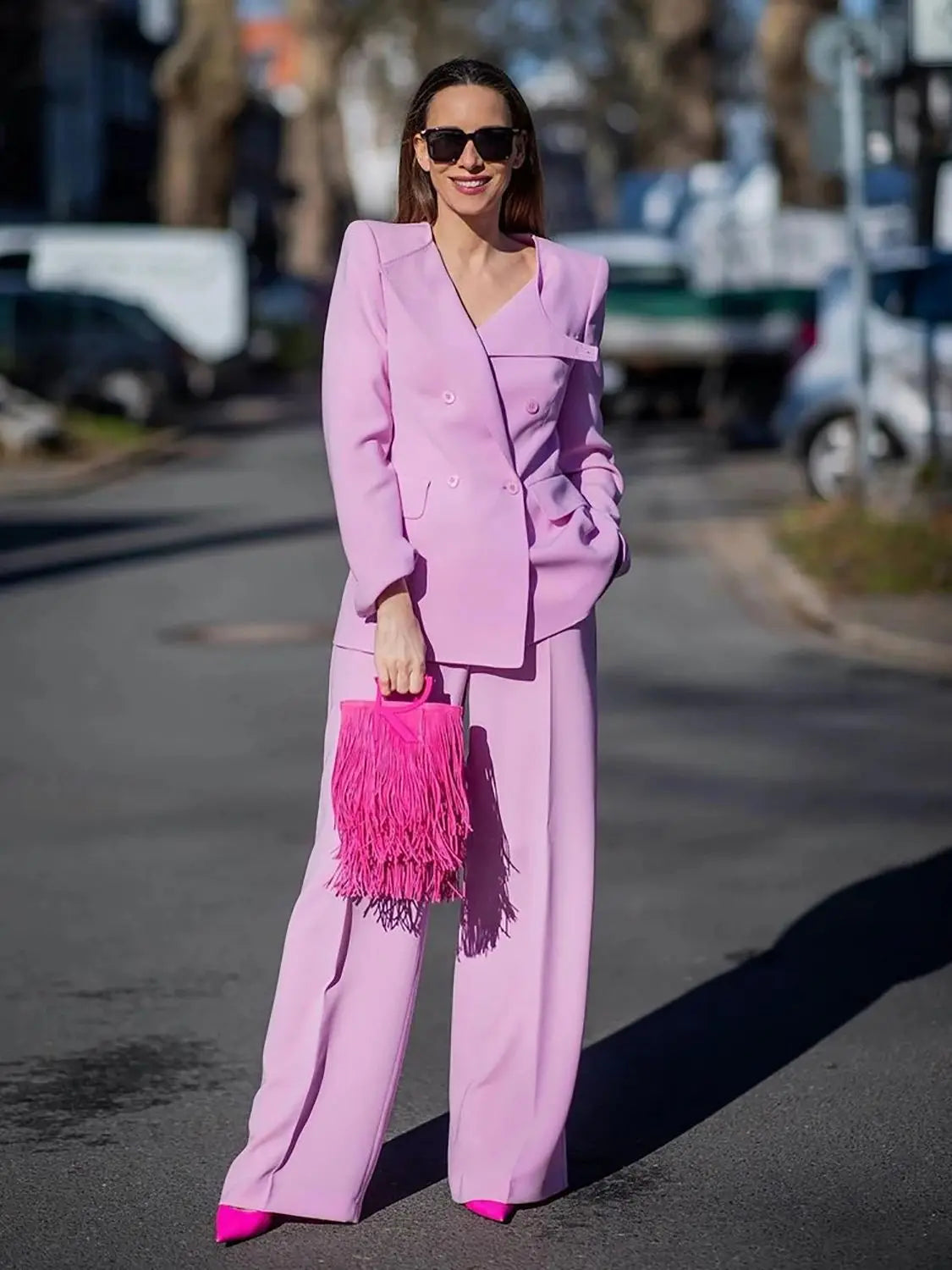 Conjunto de dos piezas de chaqueta y blazer para mujer, ropa deportiva de calle, para oficina y tiempo libre, color rosa, primavera 