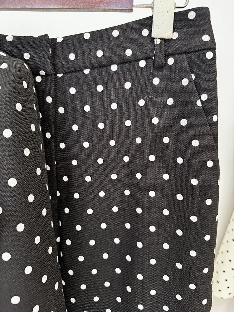 Designer Suit Women Bow Decorated Polka Dot Blazer Pants Set 2PCS