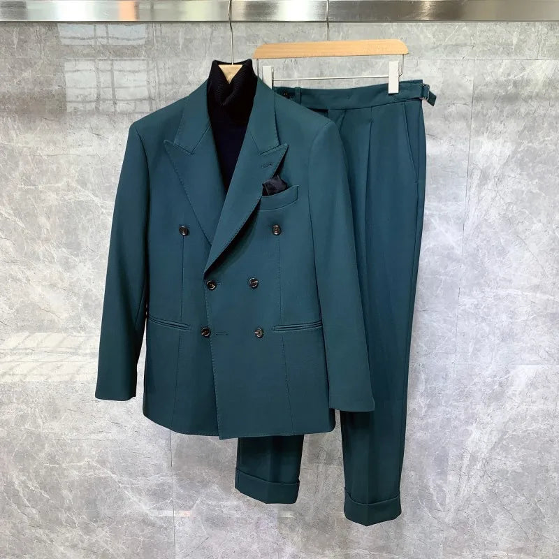 Conjuntos de blazer cruzado vintage de estilo británico de lujo para hombre, trajes elegantes de diseño para oficina, negocios, formales, fiestas y bodas.
