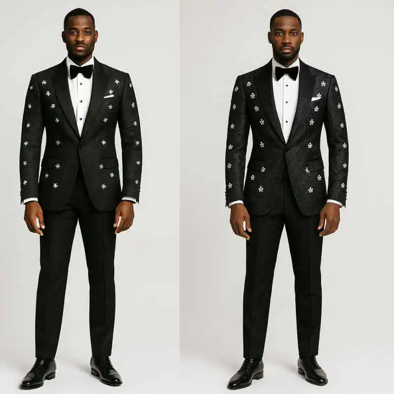 Elegant Groom Wedding Tuxedos Unique Design Star Beading Pants Set Male Fashion Suit Tailored Made Men Clothing Customized