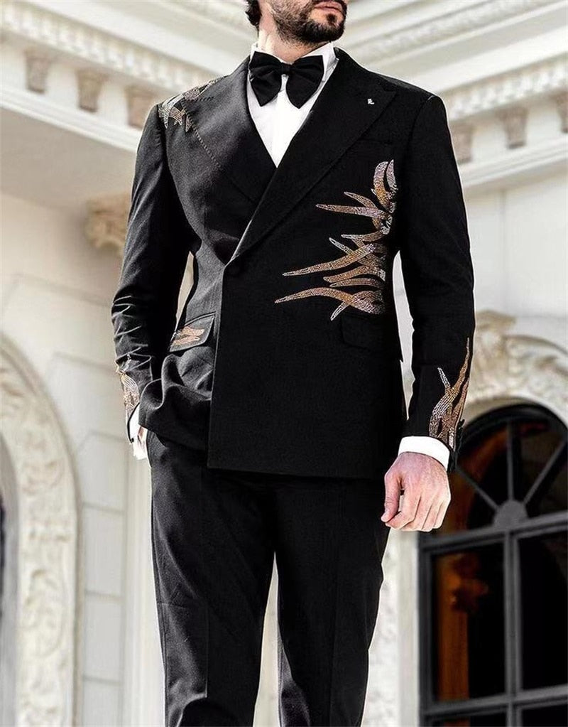 Ensemble de costumes pour hommes, veste blazer, 2 pièces, smoking de mariage perlé, robe de bal, bureau, manteau d'affaires, veste sur mesure, pantalon 
