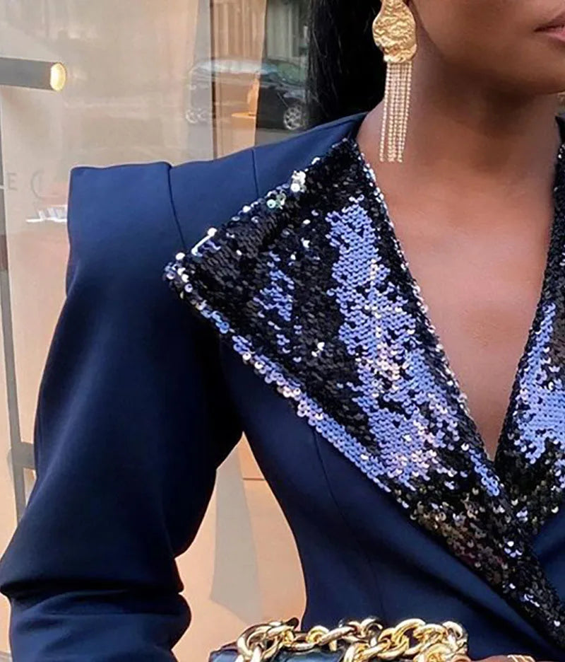 Sexy Sequined Mother of Bride Dresses Vintage Custom Made Slim Fit Black Jacket Prom Casual Blazer Formal 1 Piece Set