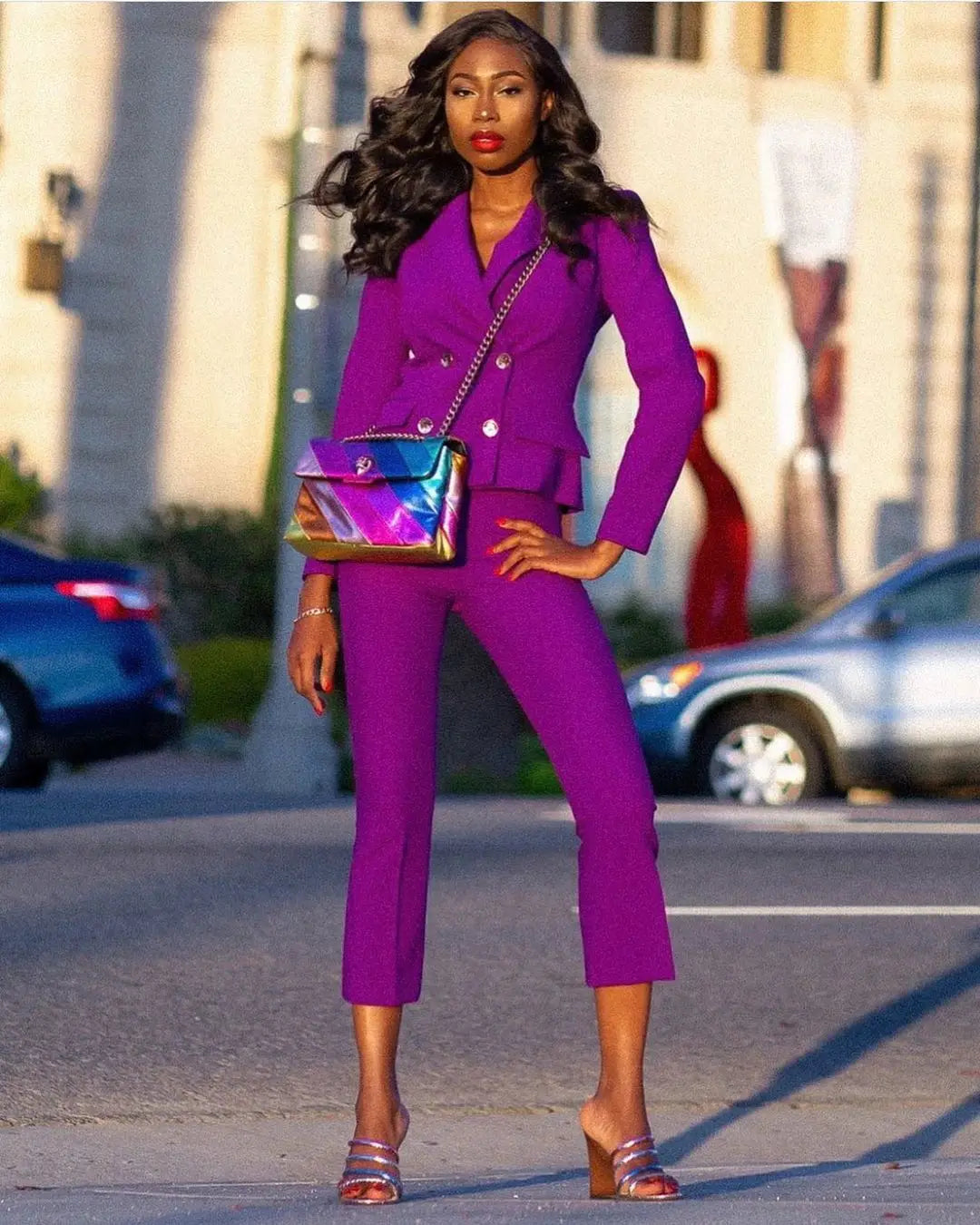 Ensemble 2 pièces sexy vintage pour femme, robe croisée avec poches, blazer slim, sur mesure, élégant et décontracté