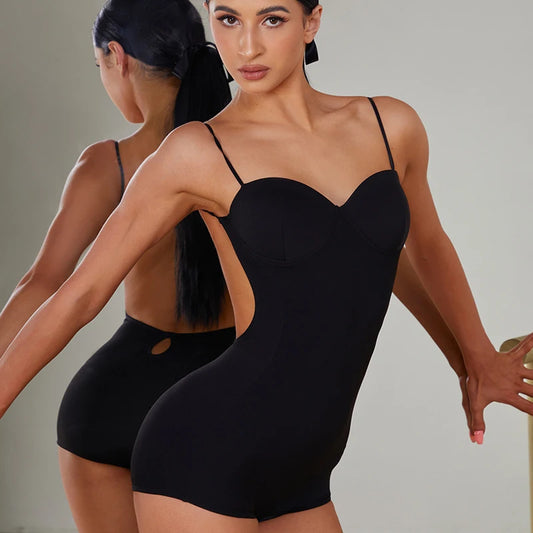 UK Latin Dancewear Women's Essential Strappy Backless Catsuit with Built-in Bra, Basic Latin Practice Wear for Adults Ballroom