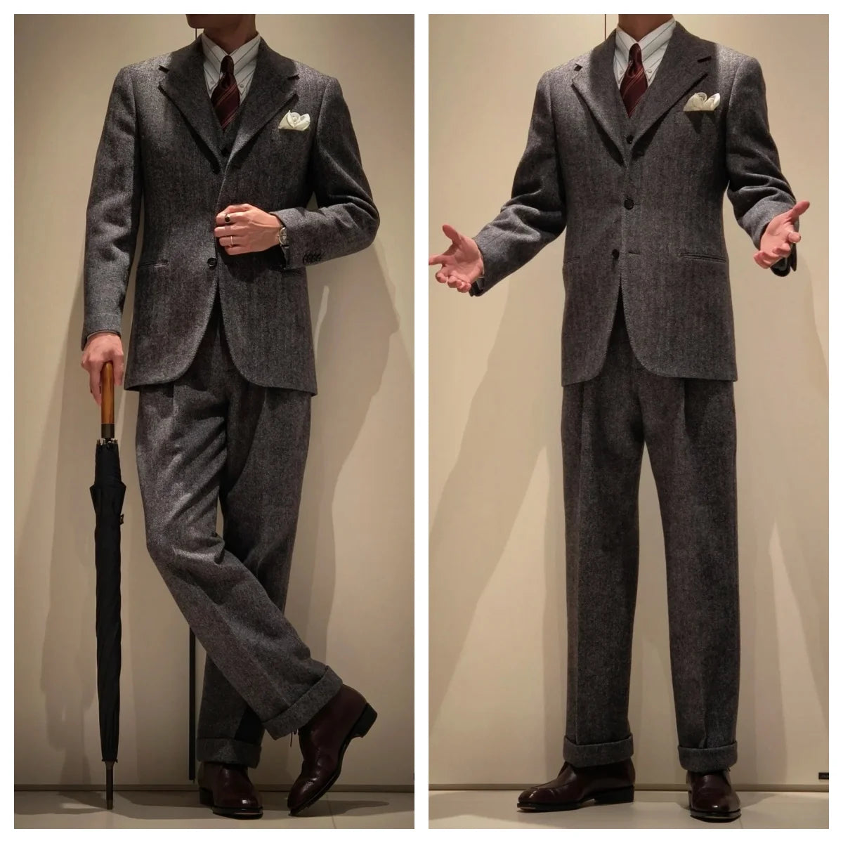 1930s Retro Herringbone Men's Single-breasted 3-piece Suit Thick Style for Autumn and Winter Wool Formal Elegant Banquet Suit