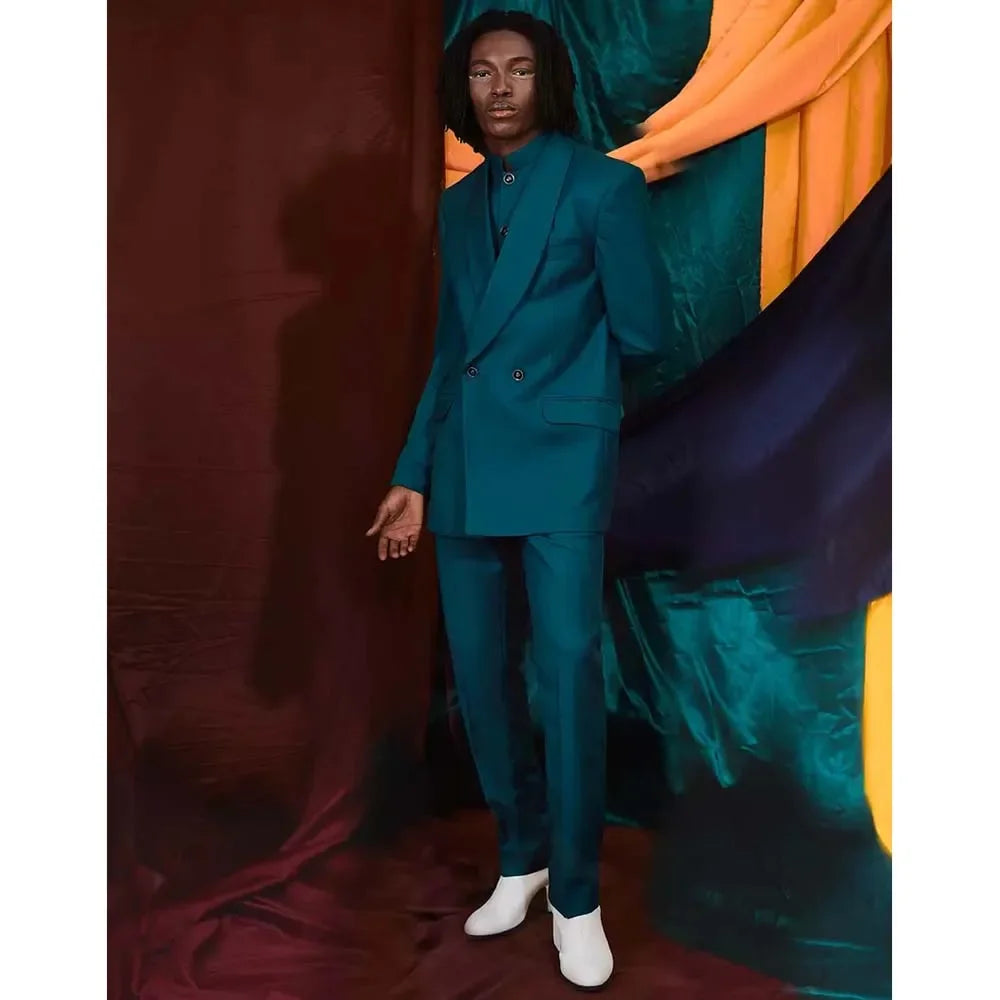 Traje holgado verde de doble botonadura con solapa chal para hombre, elegante, especial para fiestas, formal, de 3 piezas, chaqueta, pantalón, chaleco, disfraz.