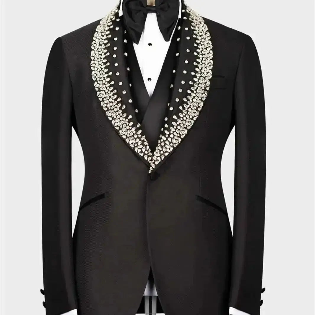 Luxury Wedding Groom Tuxedo with Crystal 3pcs Blazer Vest Pants Formal Party Business Host Birthday Tailor-made Men's Suits Set