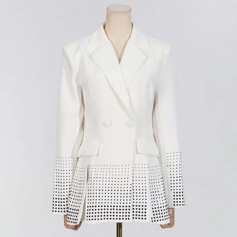 Office Patchwork Sequins Blazer for Women Notched Collar Long Sleeve Spliced Split Hem Temperament Coats Female Fashion New