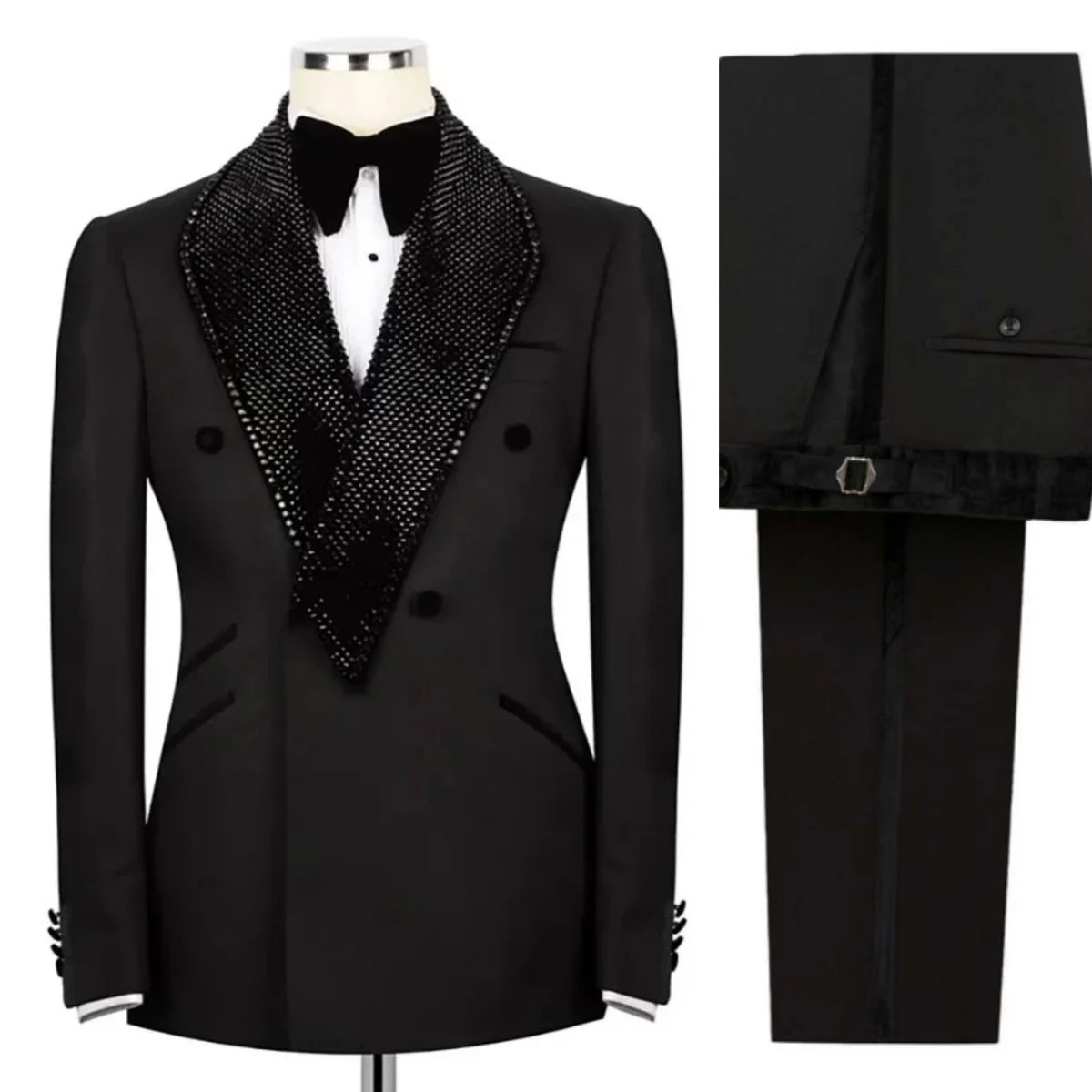 Handsome Wedding Tuxedos 2 Piece Set Jacket Pants Men Suit Shawl Lapel Double Breasted Groom Evening Business Blazers Customized
