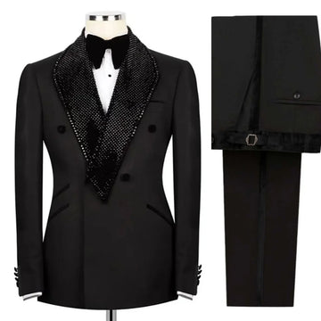 Handsome Wedding Tuxedos 2 Piece Set Jacket Pants Men Suit Shawl Lapel Double Breasted Groom Evening Business Blazers Customized