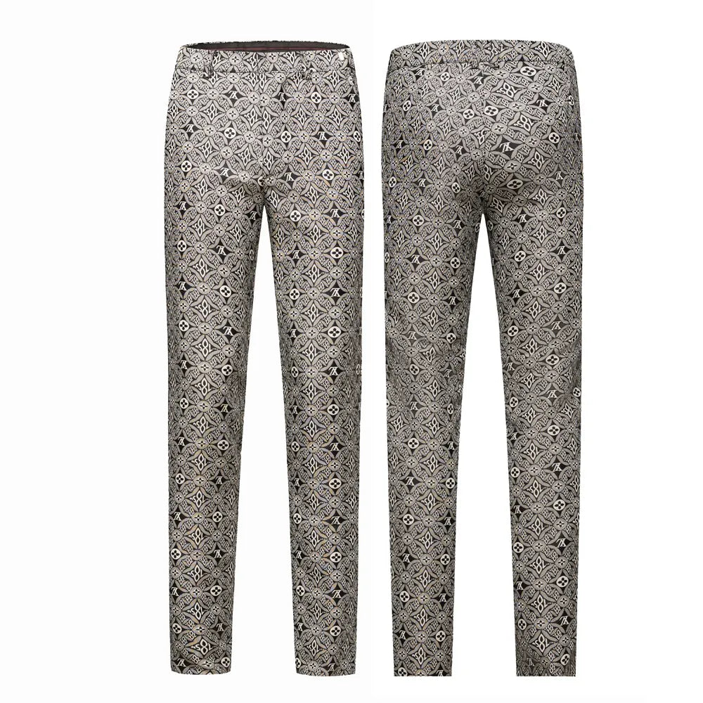 Traje de hombre con cuello de fruta verde jacquard en blanco y negro, estilo occidental, de dos piezas, ajustado, para banquetes 