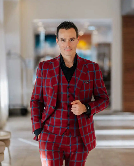 Plaid Leisure Wedding Suits for Groom Notched Lapel Beaded Single Breasted Tuxedos 3 Pcs Jacket Pants Vest Customized