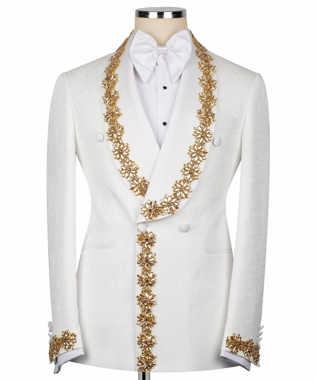 Men Suits Wedding Elegant 2 Pieces Set Coat Shawl Lapel Jacquard Crystal Tailor-Made Groom Blazer Party Customized Jacket Pants