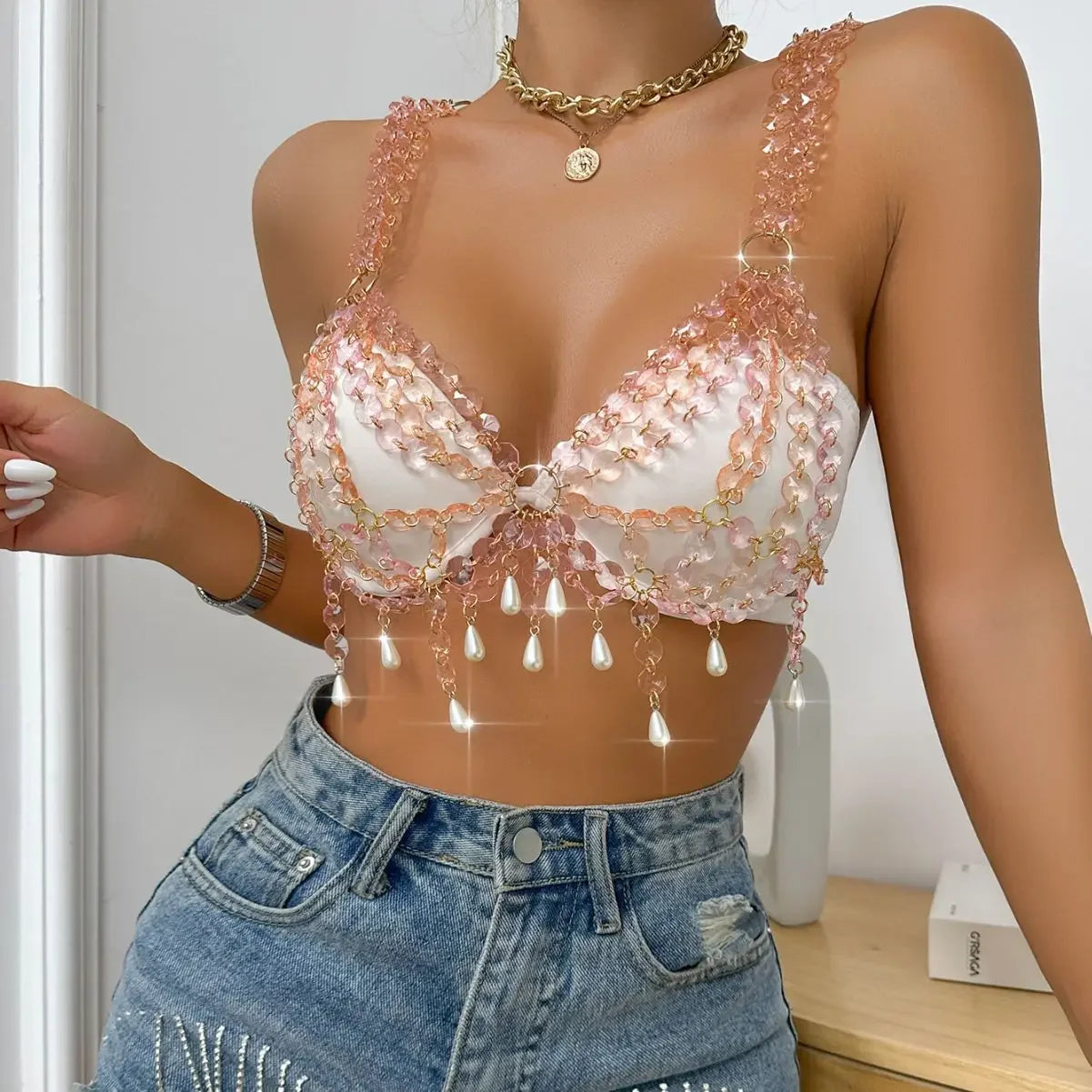 Summer New Nightclub Best Seller Jewelry Tank Top Women's Clothing Strapless Mainland With Hollow