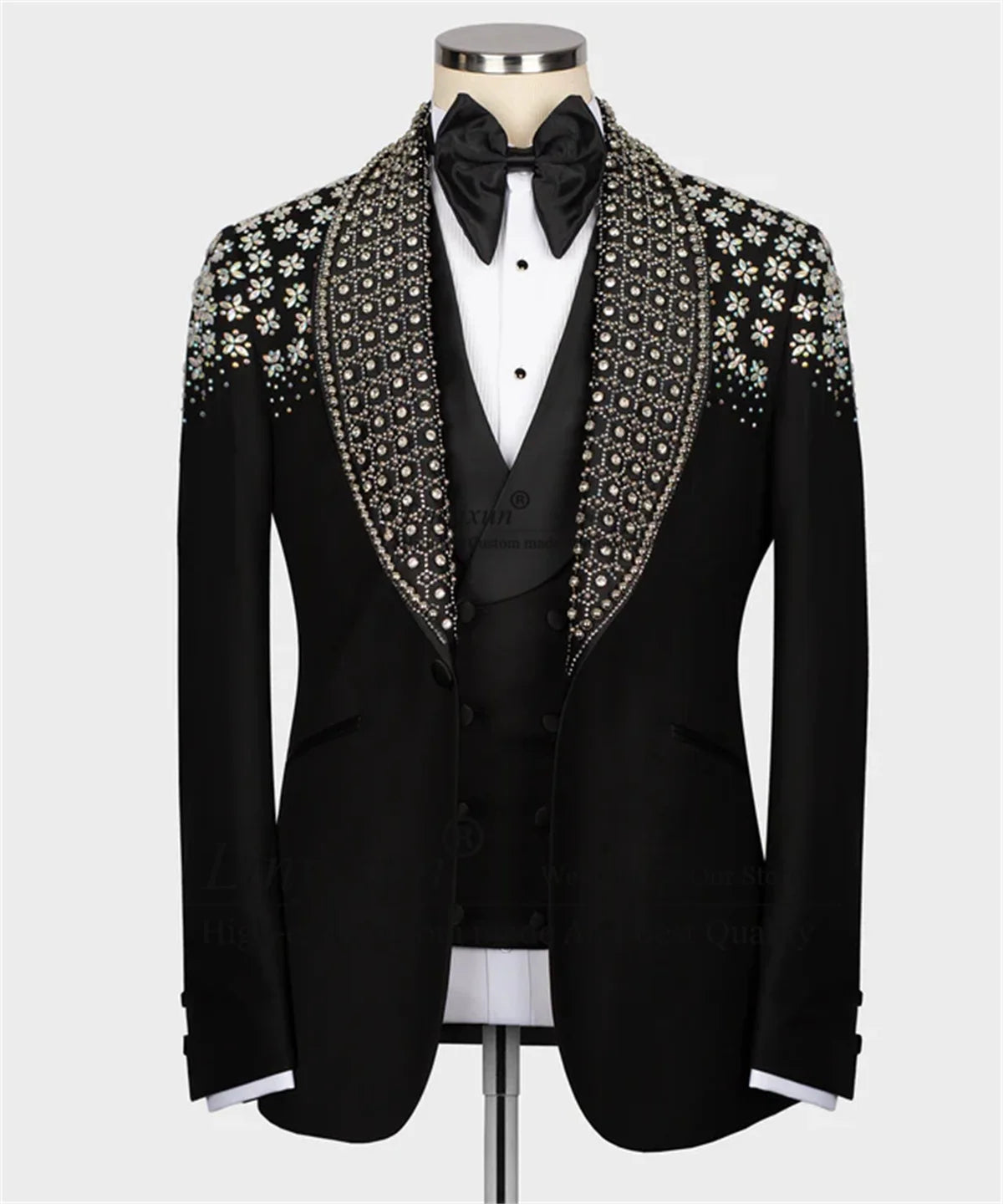 Stunning Beaded Crystals Tuxedos Men Suit 2 Pieces Sets Groom Wedding Slim Fit Formal Male Prom Blazers Customized