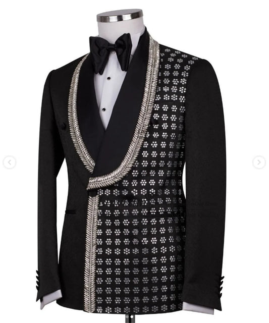 Superbes costumes pour hommes avec diamants et pierres précieuses, smoking de mariage à revers châle, blazer de bal personnalisé, ensembles 2 pièces Trajes Para Hombre