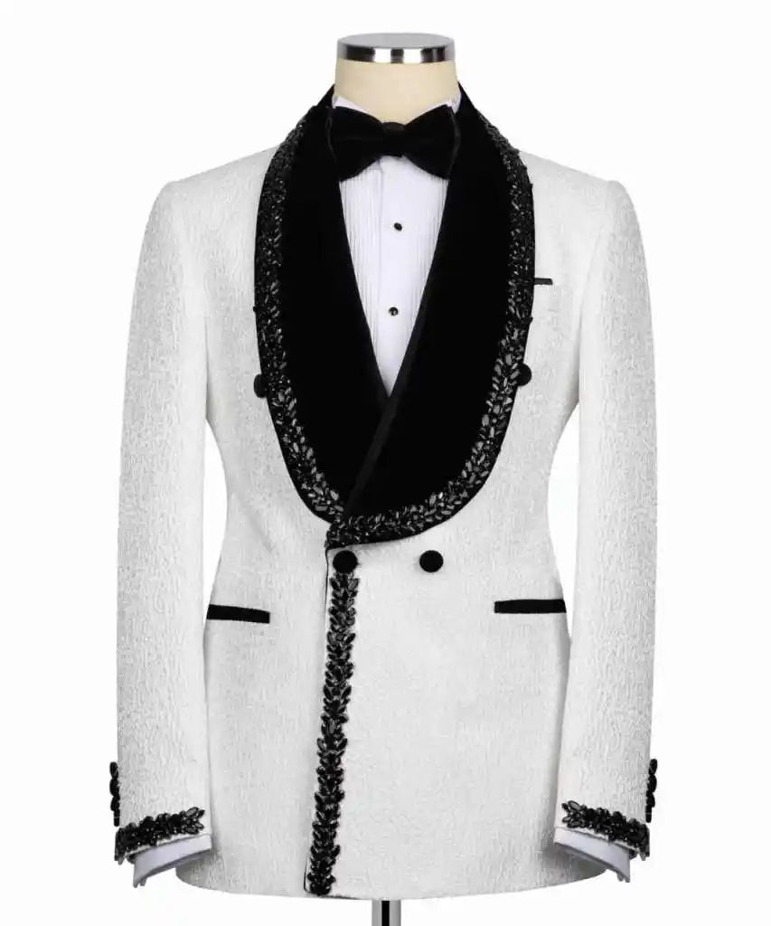 Vintage Crystal Men Wedding Suits Peaked Lapel Tuxedo Groom Wear 2 Pcs Jacket Pants Business Prom Evening Party Customized