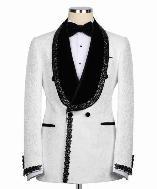 Vintage Crystal Men Wedding Suits Peaked Lapel Tuxedo Groom Wear 2 Pcs Jacket Pants Business Prom Evening Party Customized