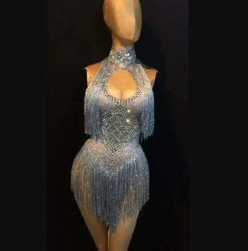 Body de DJ DS para espectáculos, para fiestas, cantante femenina, sexy, con borlas y brillantes diamantes de imitación, para baile en discoteca 