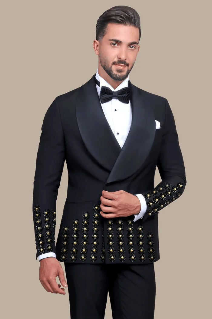 Luxurious Men Suits for Wedding Beading Pearls Shawl Lapel Blazer 2 Pieces Set Tuxedo Groom Coat Customized Jacket Pants