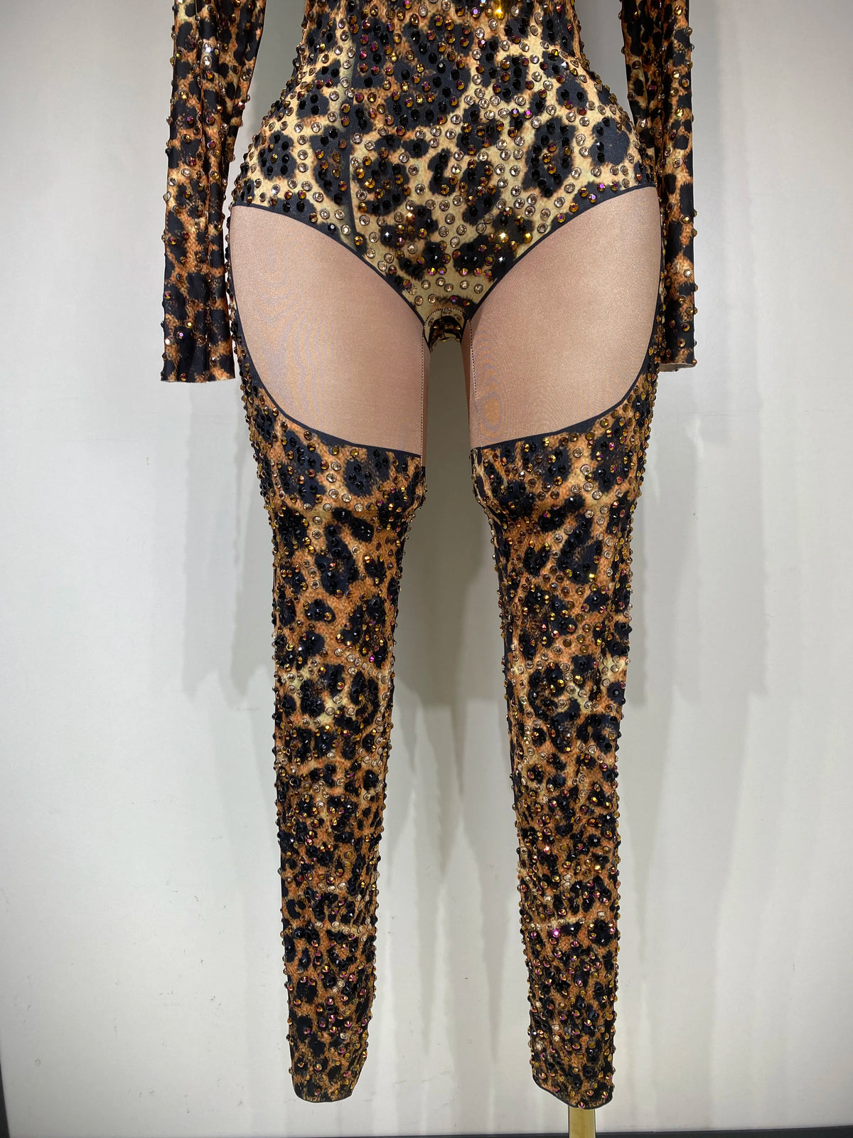 Stretch Leopard Print Sexy Bodycon Jumpsuit Bar Nightclub Singer Dancer Luxury Diamond Stage Performance Outfit