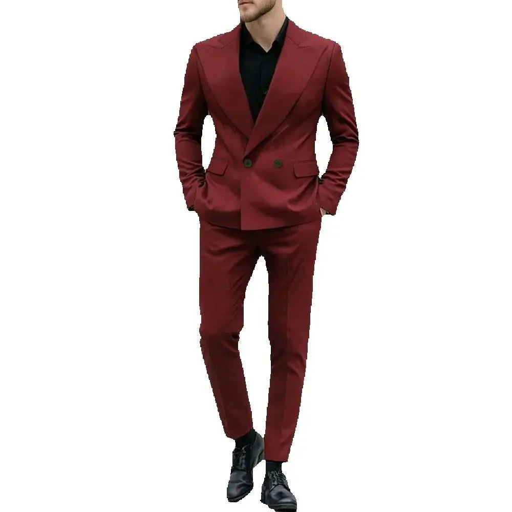 Fashion Bespoke Men's Suits Elegant Double Breasted Slim Fit Male Clothing Prom Party Wedding 2 Piece Jacket Pants Sets Blazer