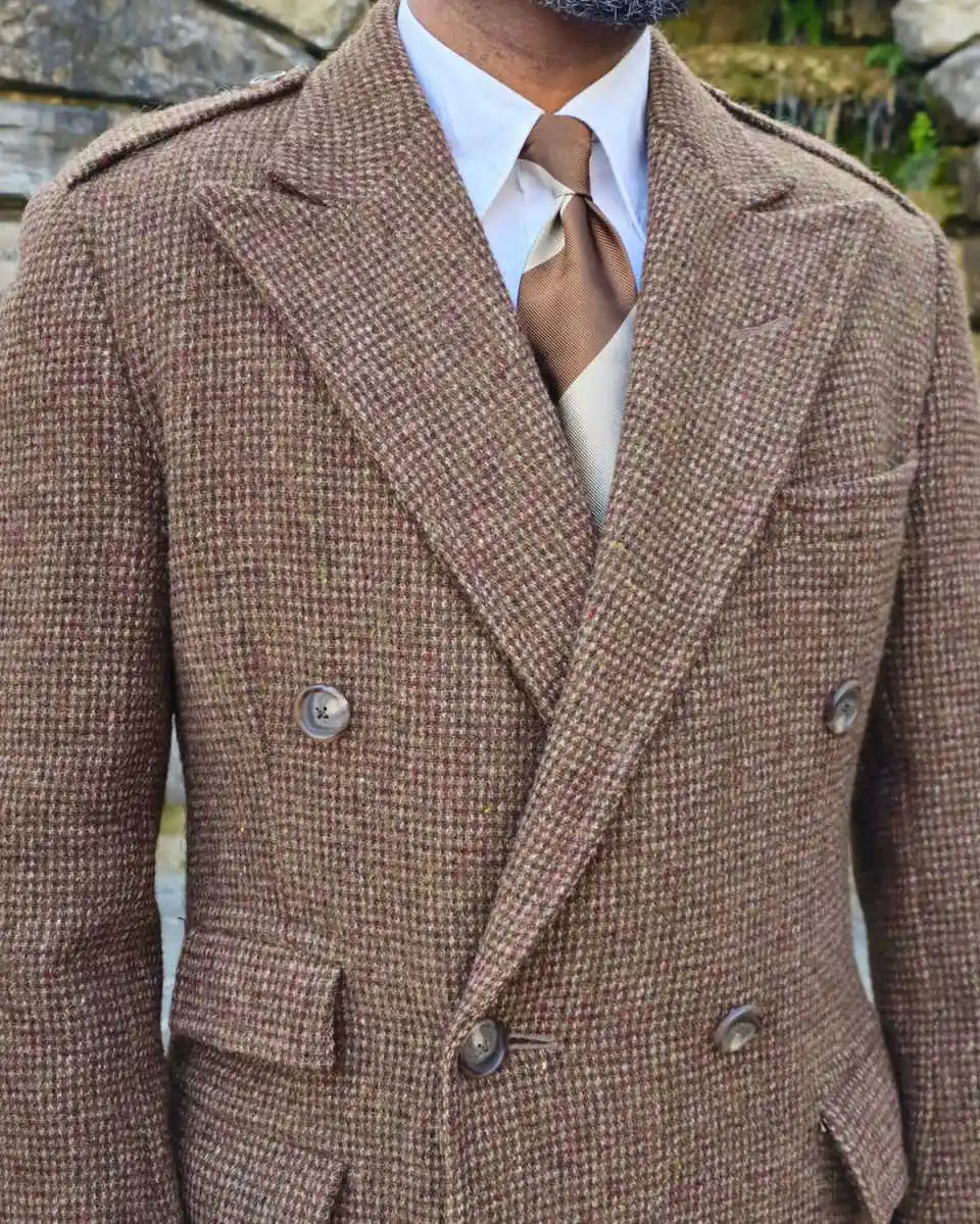 Modern Woolen Men's Wedding Long Blazer Peaked Lapel Double Breasted Jacket Tuxedos Business Party Wear Long Overcoat Customized
