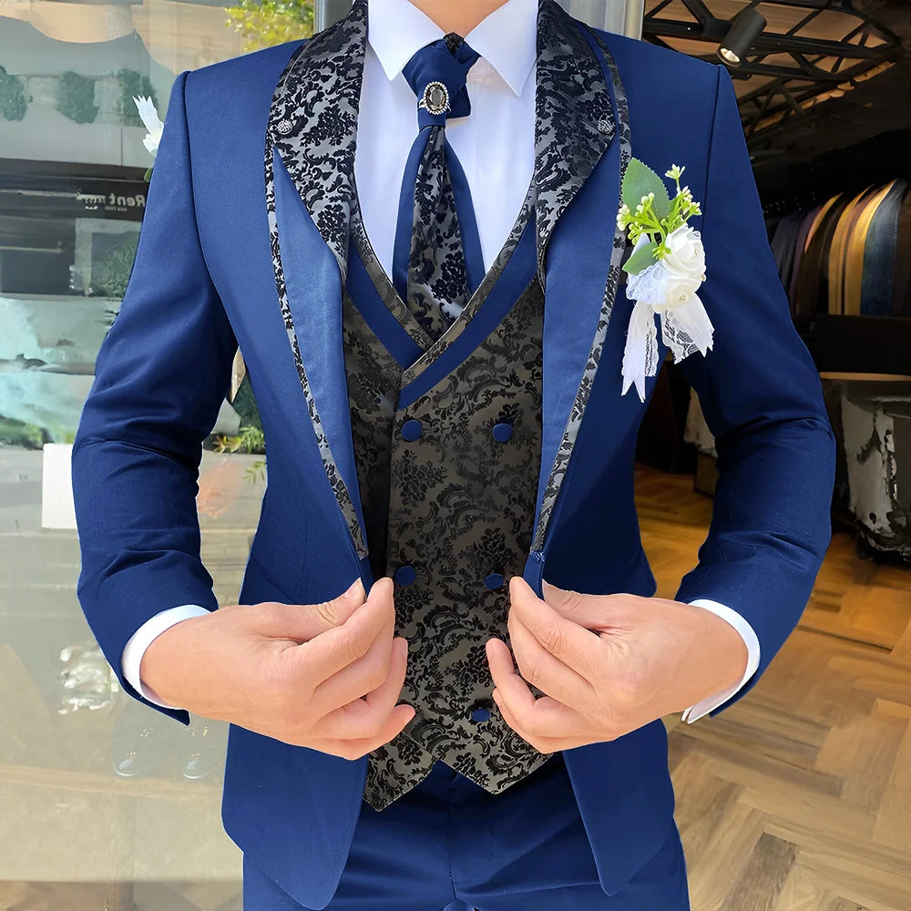 Traje de 3 piezas para hombre, elegante esmoquin para boda, chaqueta, pantalón y chaleco, blazer formal personalizado.