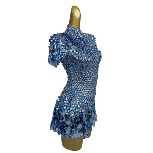 Sparkly Blue Sequin Short Dress Women Birthday Celebrate Outfit Bar Dance Costume Prom Party Dresses Singer Stage Wear