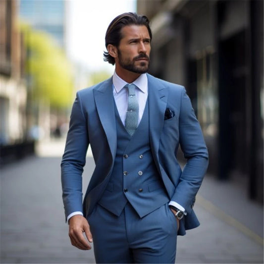Elegante traje azul rey de 3 piezas para hombre: elegante conjunto de blazer, chaleco y pantalón para negocios formales, bodas y novios.