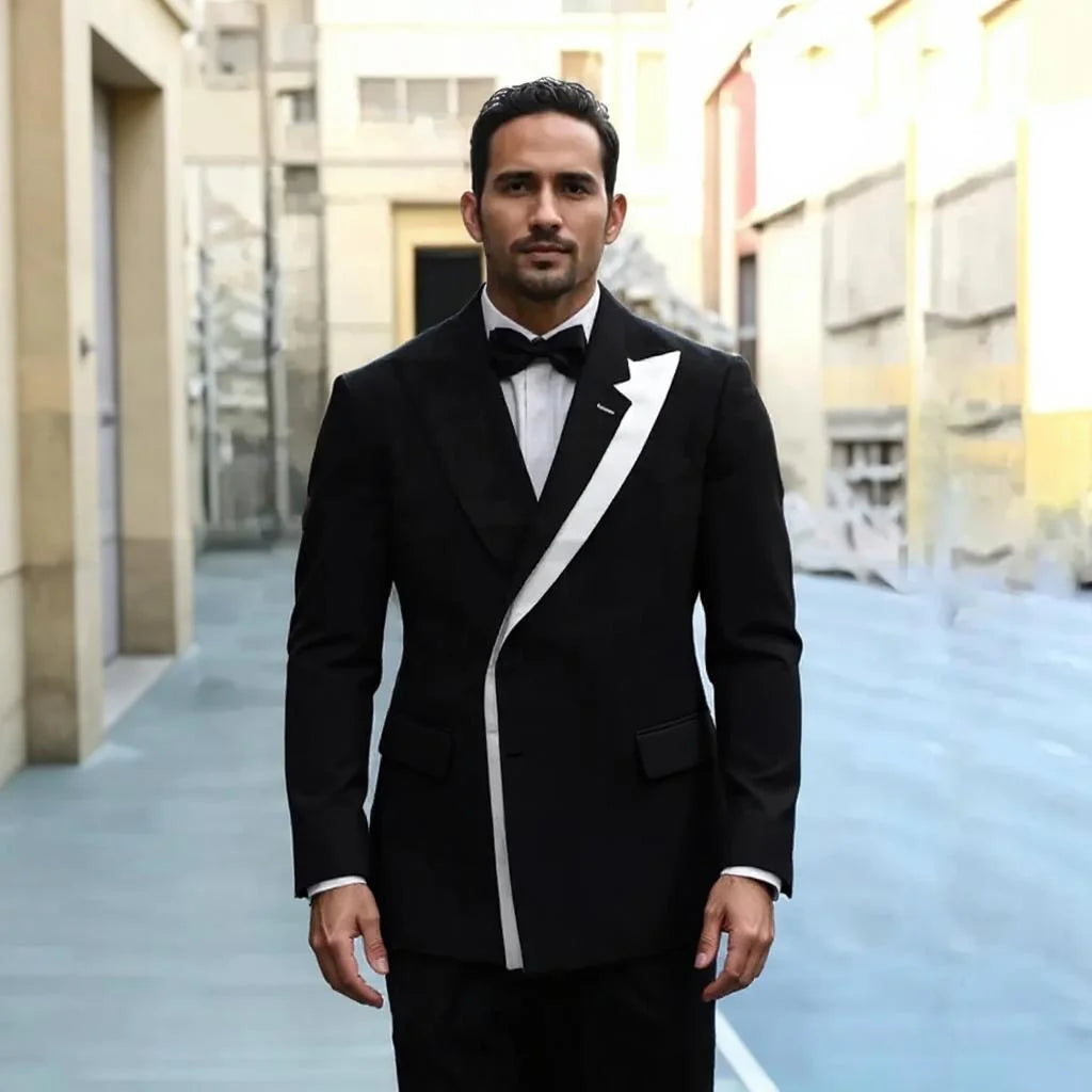Formal Men's Suits 2 Pcs with Black Unique Collar Wedding Groom Tuxedo Blazer Pants for Business Custom Male Suit