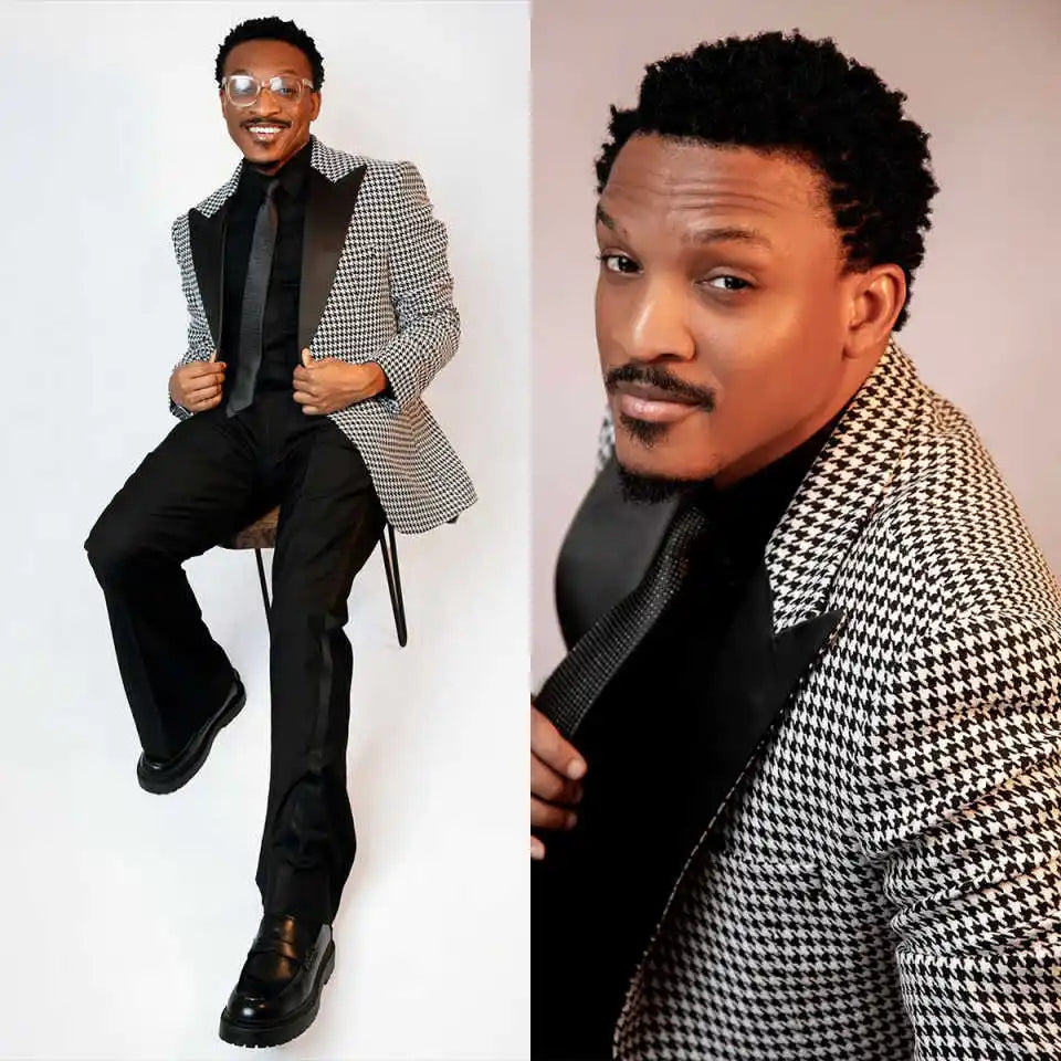 Modern Houndstooth Wedding Suits for Groom Peaked Lapel Tuxedos Single Breasted 2 Pcs Jacket with Pants Customized