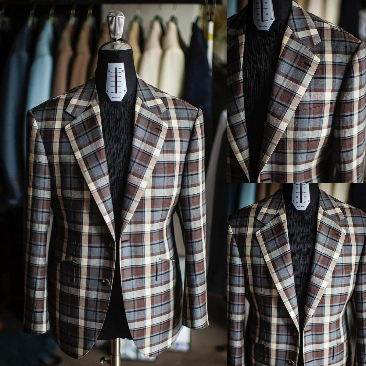 Luxury Plaid Men's Wedding Blazer Notch Lapel Jacket Single Breasted Tuxedos Business Party Slim Fit Groom Wear Only Coat