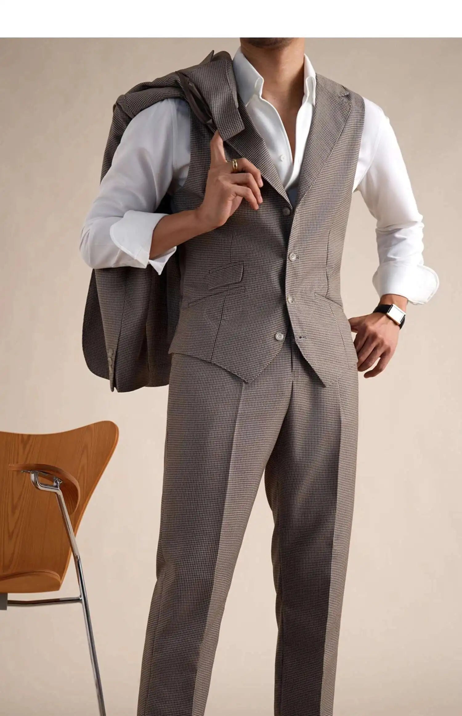Costume 3 pièces à double boutonnage, tenue décontractée et formelle, élégant, en laine, de luxe, pour homme, gentleman britannique
