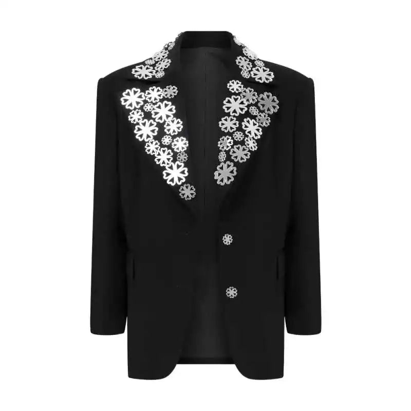 Luxurious Women's Suit 2 Piece Jacket Pant Crystal Applique Single Breasted Peaked Lapel Formal Occasion Banquet Customized