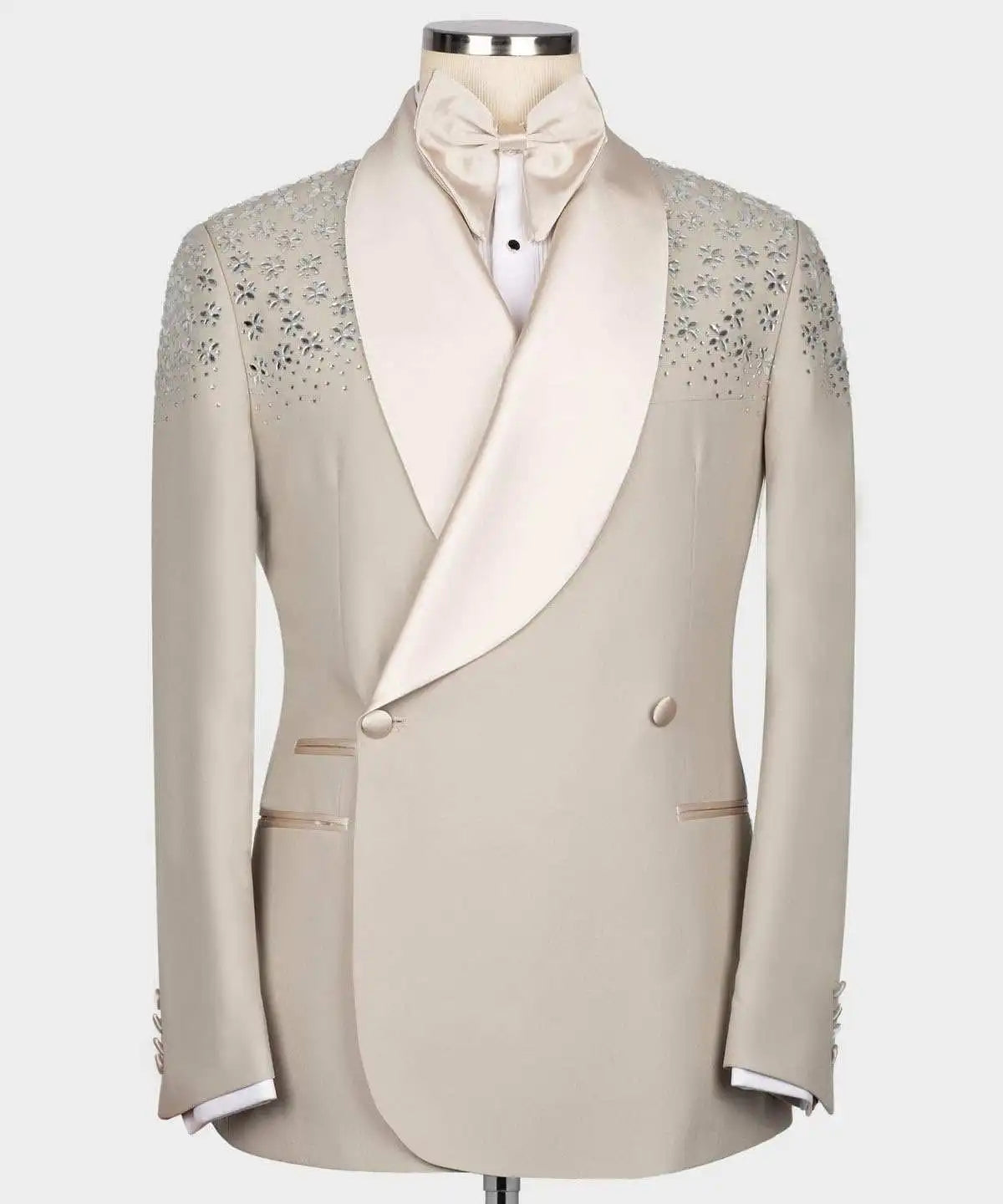 Sparkly Men Wedding Suits Crystal Shawl Lapel Double Breasted Tuxedos Groom Business Party 2 Psc Blazer Pants Custom Made