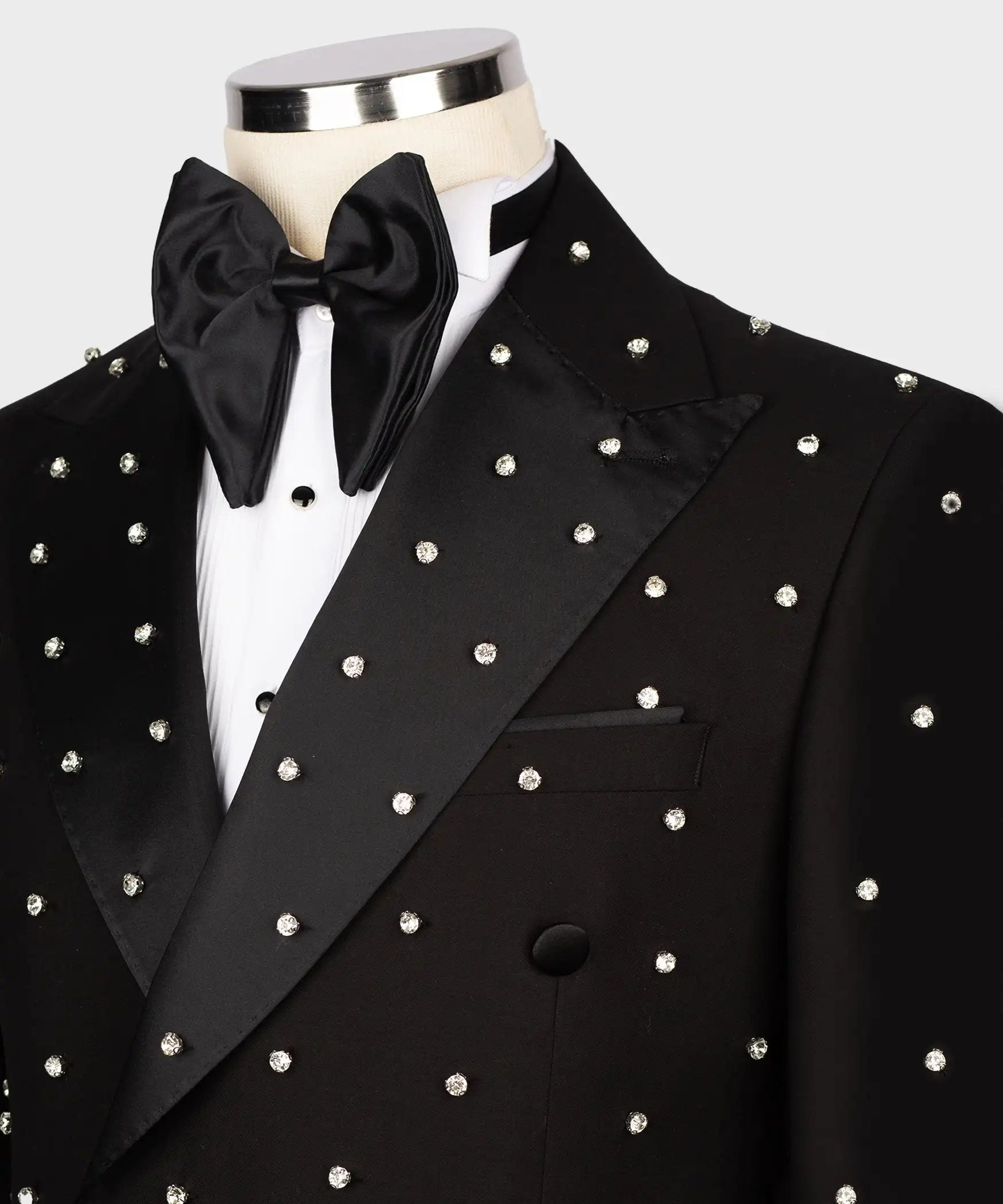 Luxury Black Solid Suits Men For Wedding Sparkly Gemstone Beading Blazer Customized Double Breasted Jacket Pants 2 Piece Tuxedos