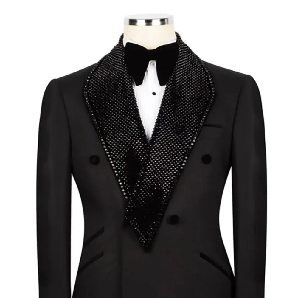 Exquisite Wedding Tuxedos Beaded 1 Piece Set Jacket Men Suit Shawl Lapel Groom Evening Business Blazers Customized