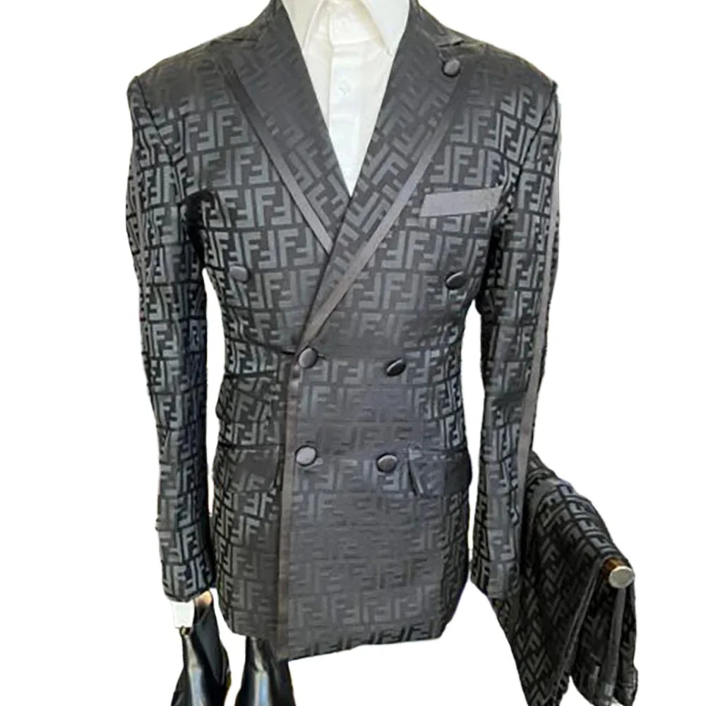 Costume de marié noir de luxe à double boutonnage pour homme, coupe cintrée, ensemble blazer 2 pièces pour fête formelle