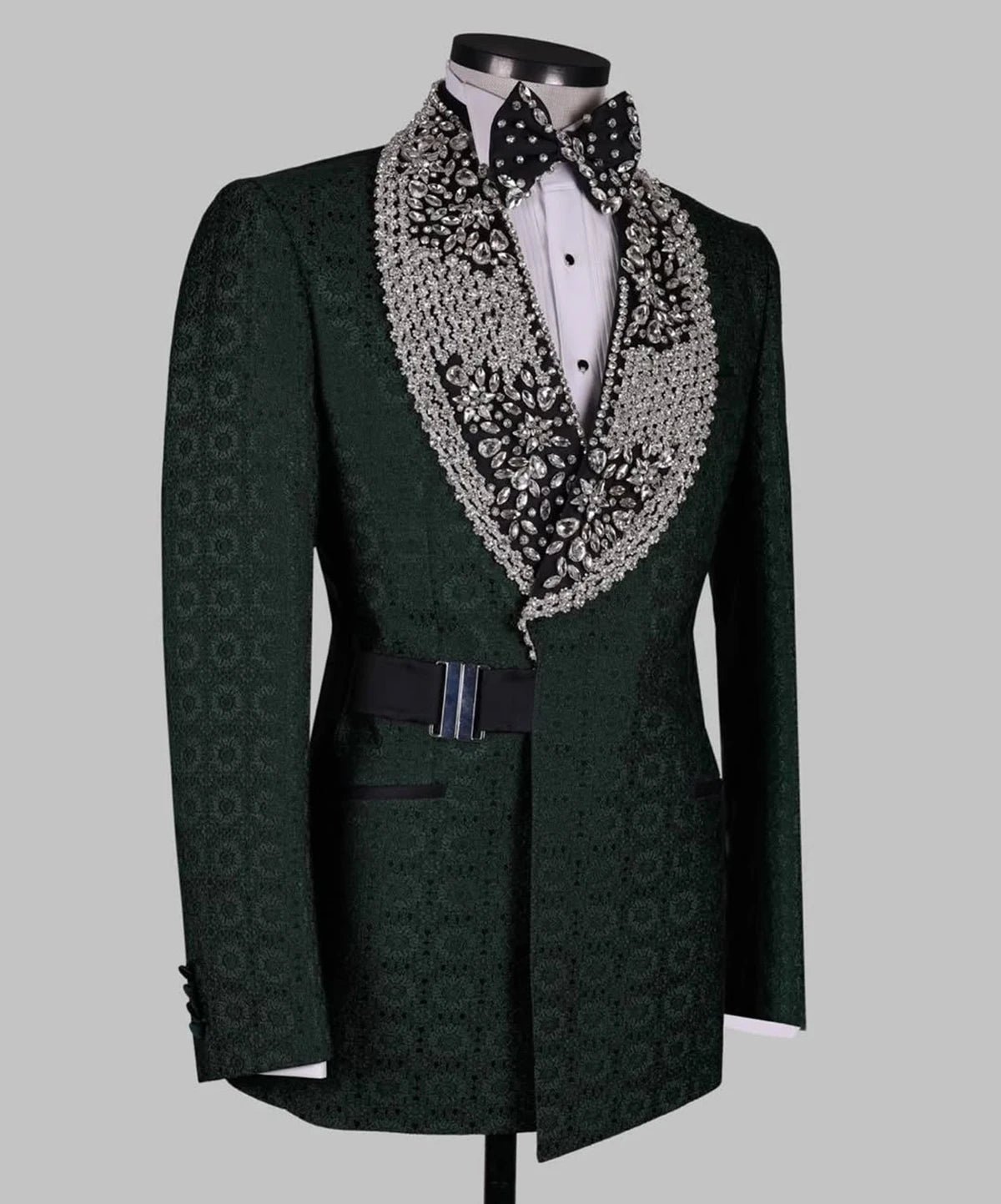Vintage Man Suits Fit Slim Beading Crystal Shawl Lapel Party Prom 2 Pieces Set Blazer Rhinestone Customized Jacket Pants