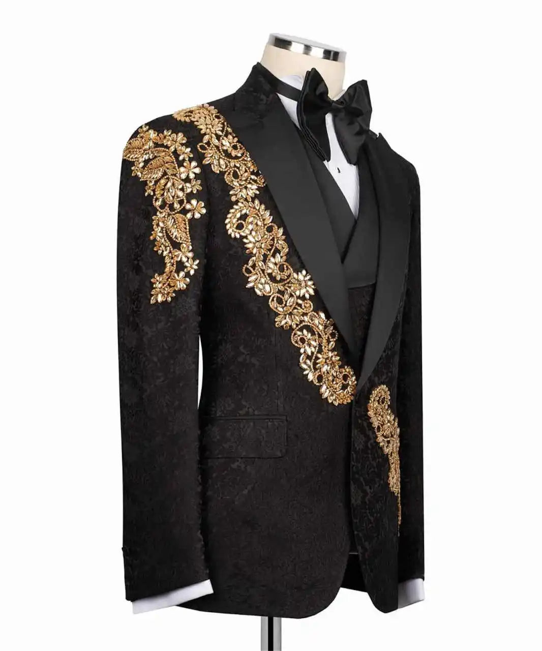 Luxury Jacquard Men Suits 3-Piece Single Breasted Groom Prom Blazer Wedding Tuxedos Party Male Business Customized