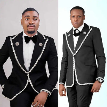 Casual Wedding Tuxedos Crystal Jacket Pants Men Suit Classic Fit 2 Pcs Peaked Lapel Evening Party Male Outfits Customized