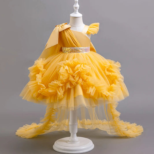 Vestido de tul con volantes y encaje retro para niña de 0 a 6 años, vestido de princesa con lazo para fiesta y boda 