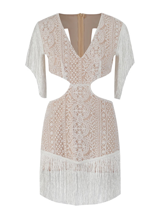 Ensemble mini-jupe sexy à pompons pour femme, robe blanche sans taille, robe de soirée, tendance été, nouveauté 