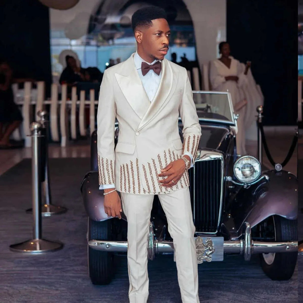 Customized Gem Men Suits Slim Fit Wedding Tuxedo Double Breasted Diamond 2 Piece Sets Groom Male Blazers Peak Lapel Party Homme
