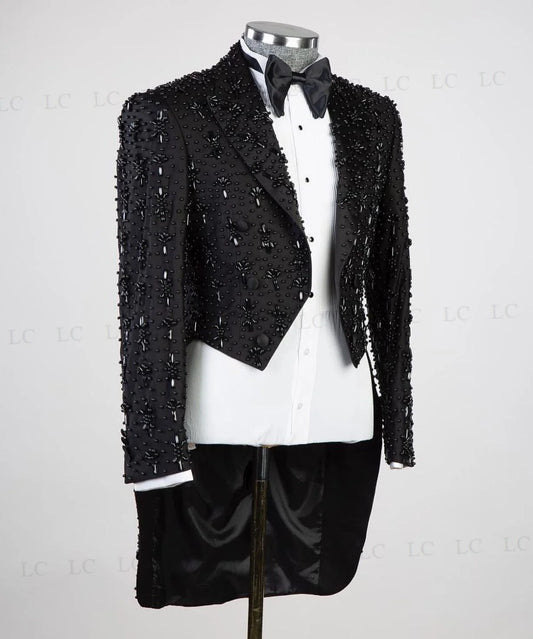 Costume 2 pièces luxueux pour homme, avec cristaux, perles et diamants, coupe slim, pour mariage, bal de promo, grande taille